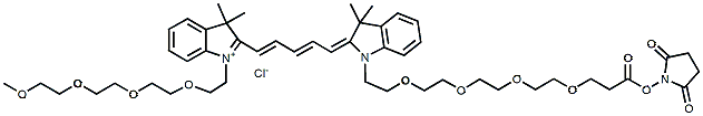 Molecular structure of the compound: N-(m-PEG4)-N-(PEG4-NHS ester)-Cy5