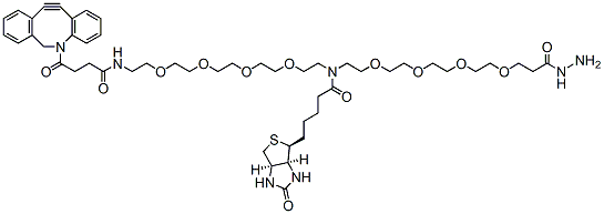 Molecular structure of the compound: N-(DBCO-PEG4)-N-Biotin-PEG4-hydrazide TFA salt
