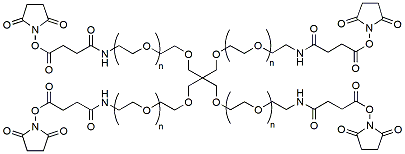 Molecular structure of the compound: 4arm-PEG-Succinimidyl Amido Succinate, MW 10,000