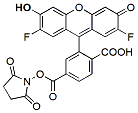 Molecular structure of the compound: Difluorocarboxyfluorescein NHS Ester, 6-isomer