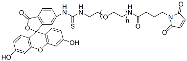 Molecular structure of the compound: Fluorescein-PEG-Mal, MW 1,000