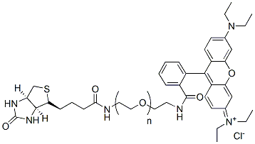 Molecular structure of the compound: Rhodamine-PEG-Biotin, MW 2,000