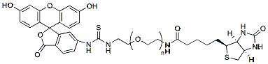 Molecular structure of the compound: Fluorescein-PEG-Biotin, MW 1,000