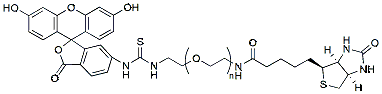 Molecular structure of the compound: Fluorescein-PEG-Biotin, MW 3,400