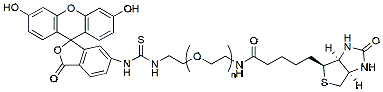 Molecular structure of the compound: Fluorescein-PEG-Biotin, MW 5,000