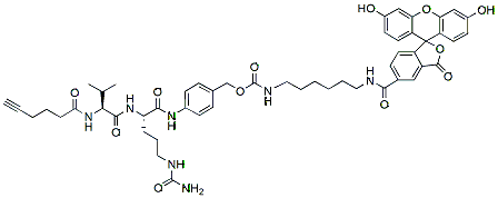 Molecular structure of the compound: FAM-amido hexamethylene carbamate-PAB-Cit-Val-Alkyne