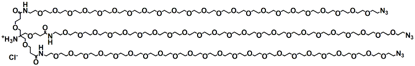 Molecular structure of the compound: Amine-Tri(3-methoxypropanamide-PEG23-Azide) Methane HCl salt