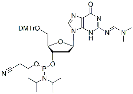 Molecular structure of the compound: 5-O-DMT-2-Deoxyguanosine(DMF)-CE Phosphoramidite