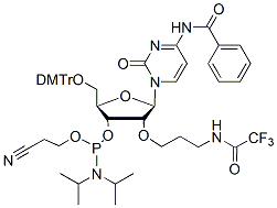 Molecular structure of the compound: N4-Benzoyl-5-O-DMTr-2-O-(N3-trifluoroacetyl)
aminopropyl cytidine 3-CED phosphoramidite