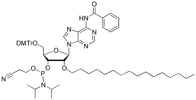 Molecular structure of the compound: N6 -Bz-5-O-DMTr-2-O-hexadecanyl adenosine 3-CED phosphoramidite