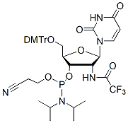 Molecular structure of the compound: 2-Deoxy-2-(N-trifluoroacetyl)amino-5-O-DMTr-uridine 3-CED phosphoramidite