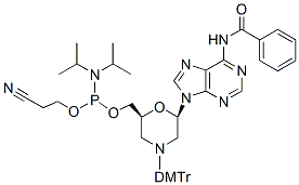 Molecular structure of the compound: N-DMTr-N6-benzoyl-morpholino-A-5’-O-phosphoramidite