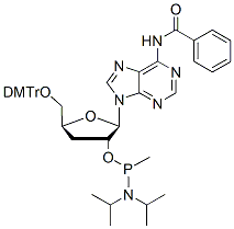 Molecular structure of the compound: 5’-DMTr-3’dA(Bz)-methyl phosphonamidite
