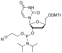 Molecular structure of the compound: 5’-O-DMTr-3’-deoxyuridine 2’-CED phosphoramidite