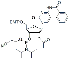 Molecular structure of the compound: 2-O-Ac-N4-Bz-5-O-(4,4-dimethoxytrityl) arabinocytidine 3-O-phosphoramidite