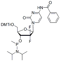 Molecular structure of the compound: 5’-O-DMTr-2’,2’-difluoro-dC(Bz)-methyl phosphonamidite