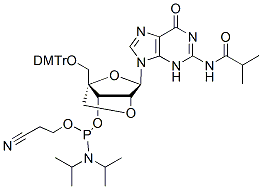 Molecular structure of the compound: DMTr-LNA-G(iBu)-3-CED-phosphoramidite