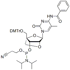 Molecular structure of the compound: DMTr-LNA-5MeC(Bz)-3-CED-phosphoramidite