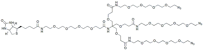 Molecular structure of the compound: Biotin-PEG4-Amide-Tri(3-methoxypropanamide-PEG4-Azide) Methane