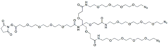 Molecular structure of the compound: NHS ester-PEG4-Amide-Tri(3-methoxypropanamide-PEG4-Azide) Methane