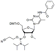 Molecular structure of the compound: 5-Me-DMT-2-O-Me-C(Bz)-CE-Phosphoramidite
