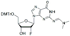 Molecular structure of the compound: 5-O-DMT-N2-dimethylformamide-2-fluoro-2-deoxyguanosine