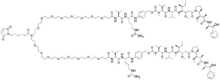Molecular structure of the compound: N-(Mal-C6-carbonyl)-N-bis(PEG8-Val-Cit-PAB-MMAE)