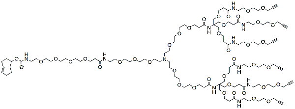 Molecular structure of the compound: N-(TCO-PEG4-amido-PEG3)-N-bis-(PEG3-Amino-Tri-(Propargyl-PEG2-ethoxymethyl)-methane)