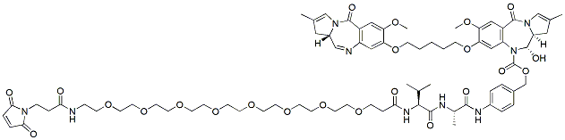 Molecular structure of the compound: MP-PEG8-VA-PABC-PBD Dimer