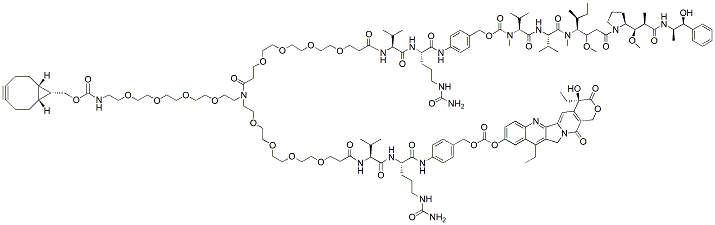 Molecular structure of the compound: N-(endo-BCN-PEG4)-N-(PEG4-Val-Cit-PAB-MMAE)-N-(PEG4-Val-Cit-PAB-SN-38)