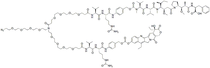 Molecular structure of the compound: N-(Azido-PEG4)-N-(PEG4-Val-Cit-PAB-MMAF)-N-(PEG4-Val-Cit-PAB-SN-38)