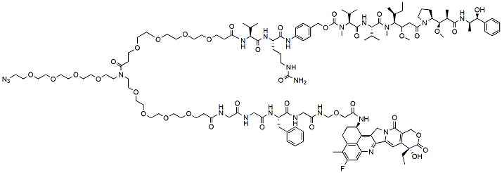 Molecular structure of the compound: N-(Azido-PEG4)-N-(PEG4-Val-Cit-PAB-MMAE)-N-(PEG4-GGFG-Dxd)