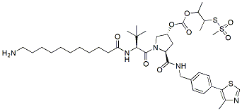 Molecular structure of the compound: (S,R,S)-AHPC-3-methylbutanyl acetate-methanesulfonothioate-Me-C10-NH2, TFA salt