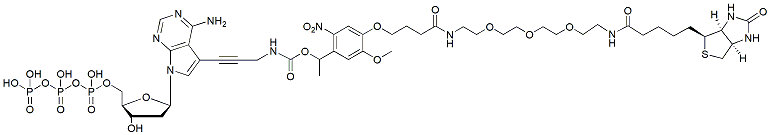 Molecular structure of the compound: PC Biotin-PEG3-7-Deaza-7-Propargyl-dATP