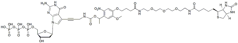 Molecular structure of the compound: PC Biotin-PEG3-7-Deaza-7-Propargyl-dGTP