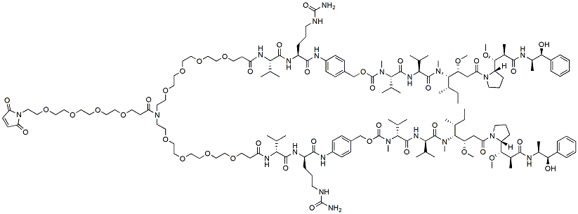 Molecular structure of the compound: N-(Mal-PEG4)-N-bis-(PEG4-Val-Cit-PAB-MMAF)