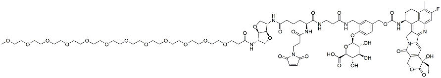 Molecular structure of the compound: Mal((3S,3aR,6S,6aR)-Hexahydrofuro[3,2-b]furan-3,6-diamine-PEG12)-beta-Glu-PAB-Exatecan