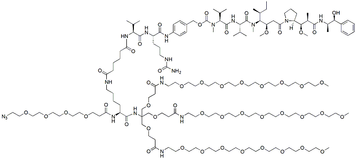 Molecular structure of the compound: Azido-PEG4-Lys-(Val-Cit-PAB-MMAE)Tris-tri-(m-PEG8)