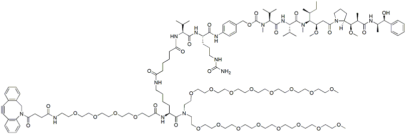 Molecular structure of the compound: DBCO-PEG4-Lys-(C6-Val-Cit-PAB-MMAE)-bis(m-PEG8)