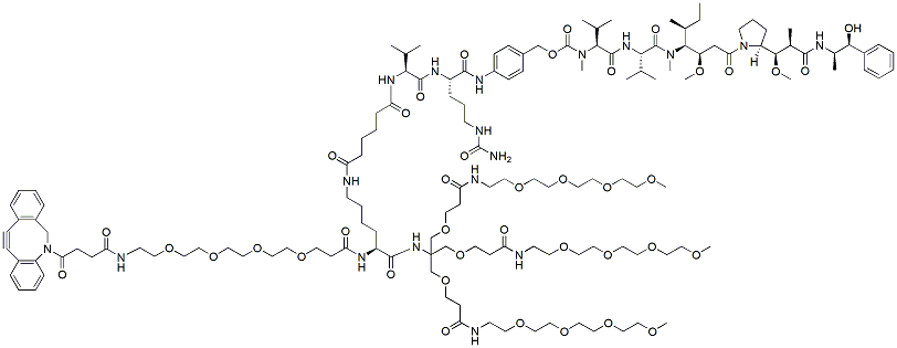 Molecular structure of the compound: DBCO-PEG4-Lys-(Val-Cit-PAB-MMAE)Tris-tri-(m-PEG4)