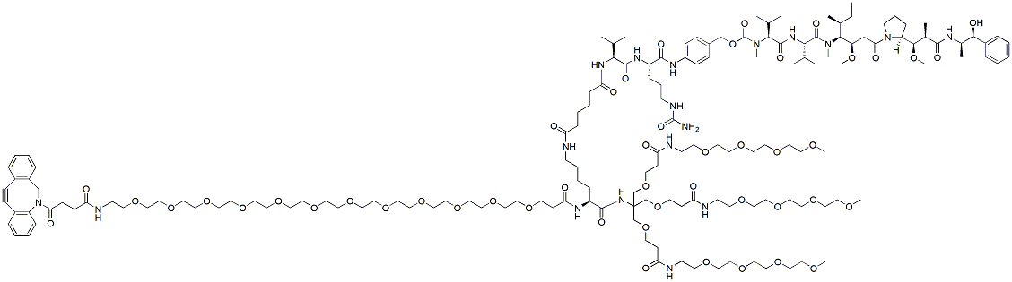 Molecular structure of the compound: DBCO-PEG12-Lys-(Val-Cit-PAB-MMAE)Tris-tri-(m-PEG4)