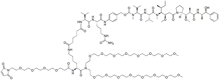 Molecular structure of the compound: Mal-PEG4-Lys-(C6-Val-Cit-PAB-MMAE)-bis(m-PEG8)