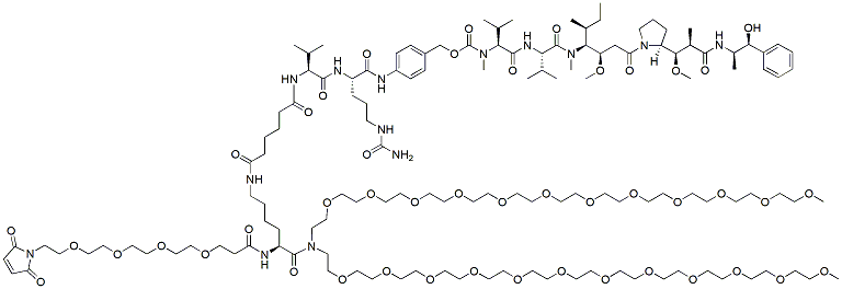 Molecular structure of the compound: Mal-PEG8-Lys-(C6-Val-Cit-PAB-MMAE)-bis(m-PEG12)