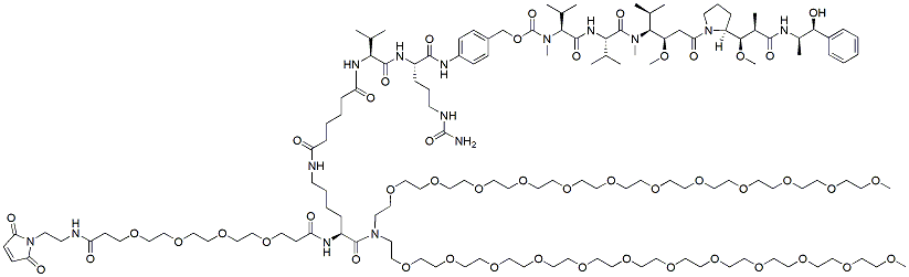 Molecular structure of the compound: Mal-amido-PEG4-Lys-(C6-Val-Cit-PAB-MMAE)-bis(m-PEG12)