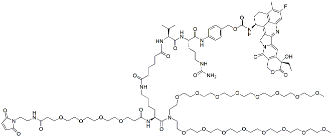 Molecular structure of the compound: Mal-amido-PEG4-Lys-(C6-Val-Cit-PAB-Exatecan)-bis(m-PEG8)