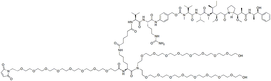 Molecular structure of the compound: Mal-PEG8-Lys-(C6-Val-Cit-PAB-MMAE)-bis-PEG8