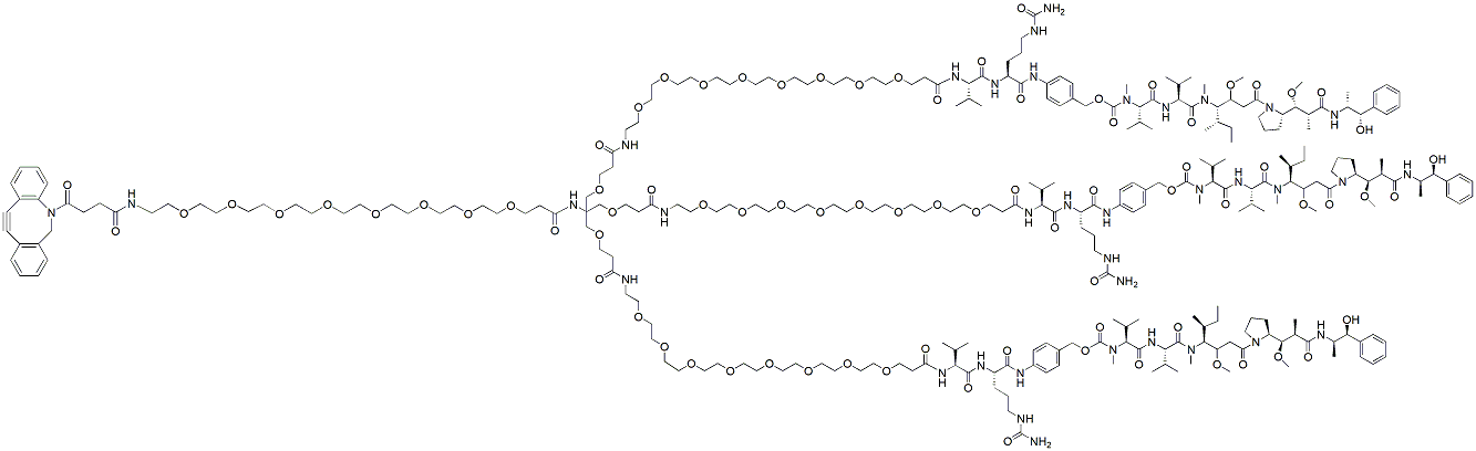 Molecular structure of the compound: DBCO-PEG8-Tris-tri-(PEG8-Val-Cit-PAB-MMAE)