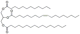 Molecular structure of the compound: 1-Lauroyl-2-Oleoyl-3-Palmitoyl-rac-glycerol (a 10mg/ml solution in methyl acetate)