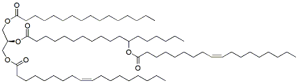 Molecular structure of the compound: 1-Palmitoyl-2-12-OAHSA-3-Oleoyl-sn-glycerol (a 5 mg/ml solution in methyl acetate)