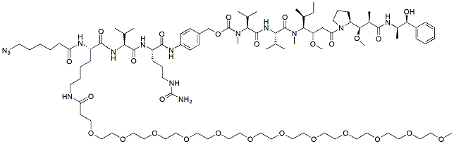 Molecular structure of the compound: N1-(Azido-C6-carbonyl)-N6-(m-PEG12)-Lys-Val-Cit-PAB-MMAE
